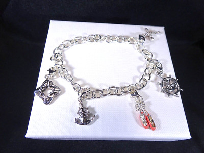 Solid 925 Sterling Silver Five Charm Bracelet- 20 cm adjustable
