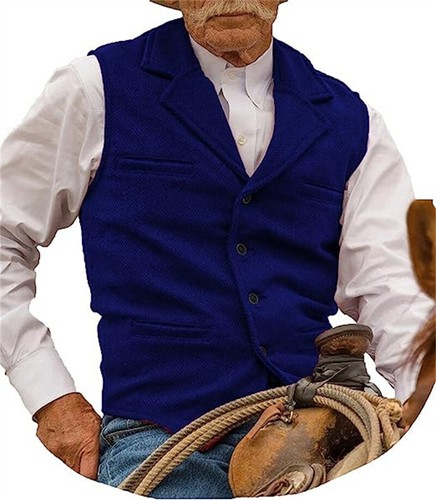 Mens Tweed Waistcoats Herringbone Vests Wedding Retro Casual Wool Business XS-3X - Picture 13 of 18