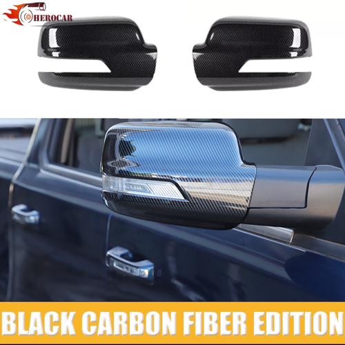 🌟2x Carbon Fiber Rear View Mirror Cover For Dodge Ram 1500 2019+ w/Turn Signals - Picture 2 of 7