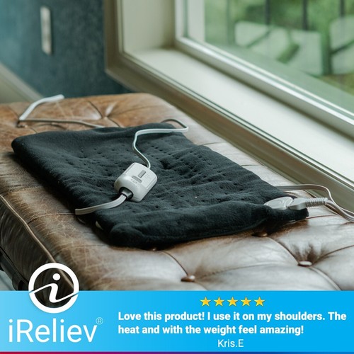 iReliev Plush Ultra-Soft Heating Pad, 24" x 12", Black, Temporary Pain Relief - Picture 6 of 9