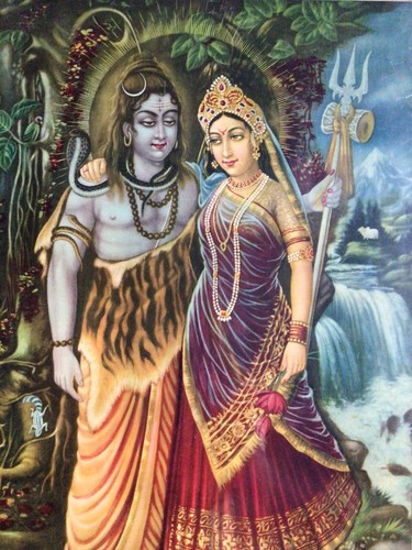 Vintage Shiv Parvati Print Indian Art Hindu God  Goddess Framed Kitsch Rare - Picture 2 of 3