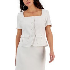 Kasper Womens White Short Sleeve Textured Square Neck Shirt Jacket 6 Bhfo 0612