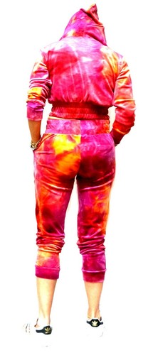 Womens Casual 2 PCS Tracksuit Zip Up Hooded Sweatshirt Tie-dye Hoodies Pants Set - Picture 19 of 44