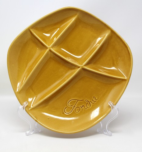 Set of 4 Vintage Handmade Glazed Pottery Fondue Plates -Mid-Century Modern/MCM - Picture 1 of 9