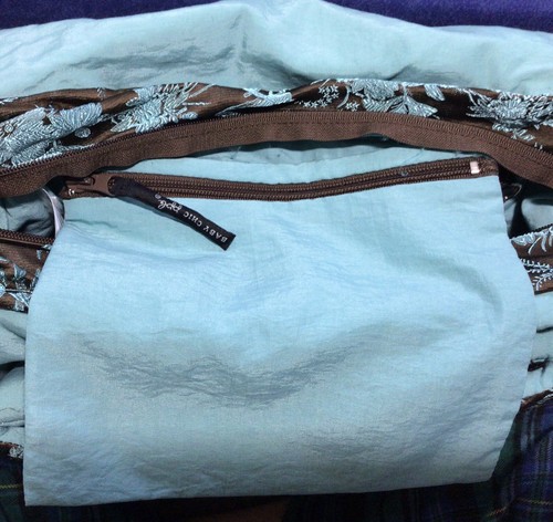 Brown Aqua Blue PETUNIA PICKLE Bottom Diaper Bag Backpack Asian Print - Afbeelding 8 van 8