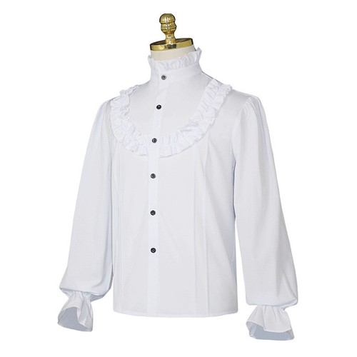 Herren Viktorianisch Glocke Langarm Hemd Rüschen Tops Bluse Halloween Freizeit - Bild 3 von 14