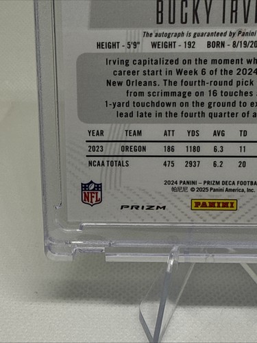 2024 Panini Prizm Deca Signatures Blue /49 Bucky Irving #S-BIG Rookie Auto RC - Picture 12 of 13