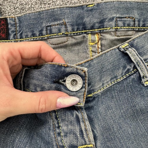 Y2K Vintage Evisu Super Low Rise Capri Jeans Bordado Patrón Desteñido Denim Lavado - Imagen 9 de 12