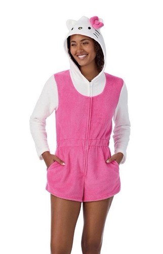 Pigiama donna Hello Kitty pagliaccetto felpa con cappuccio Sanrio rosa carino pezzo unico taglia XL NUOVO - Foto 4 di 6