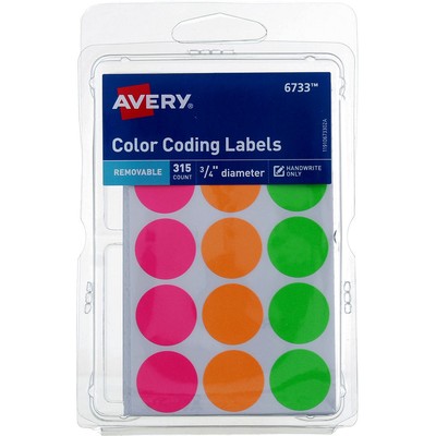 2 Pack Avery Color-Coding Labels, 0.75in, Removable, Neon 6733, 315 Ct