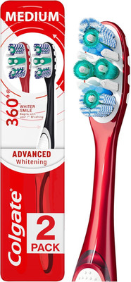 360 Optic White Advanced Whitening Toothbrush, Adult Medium Toothbrush with Whit