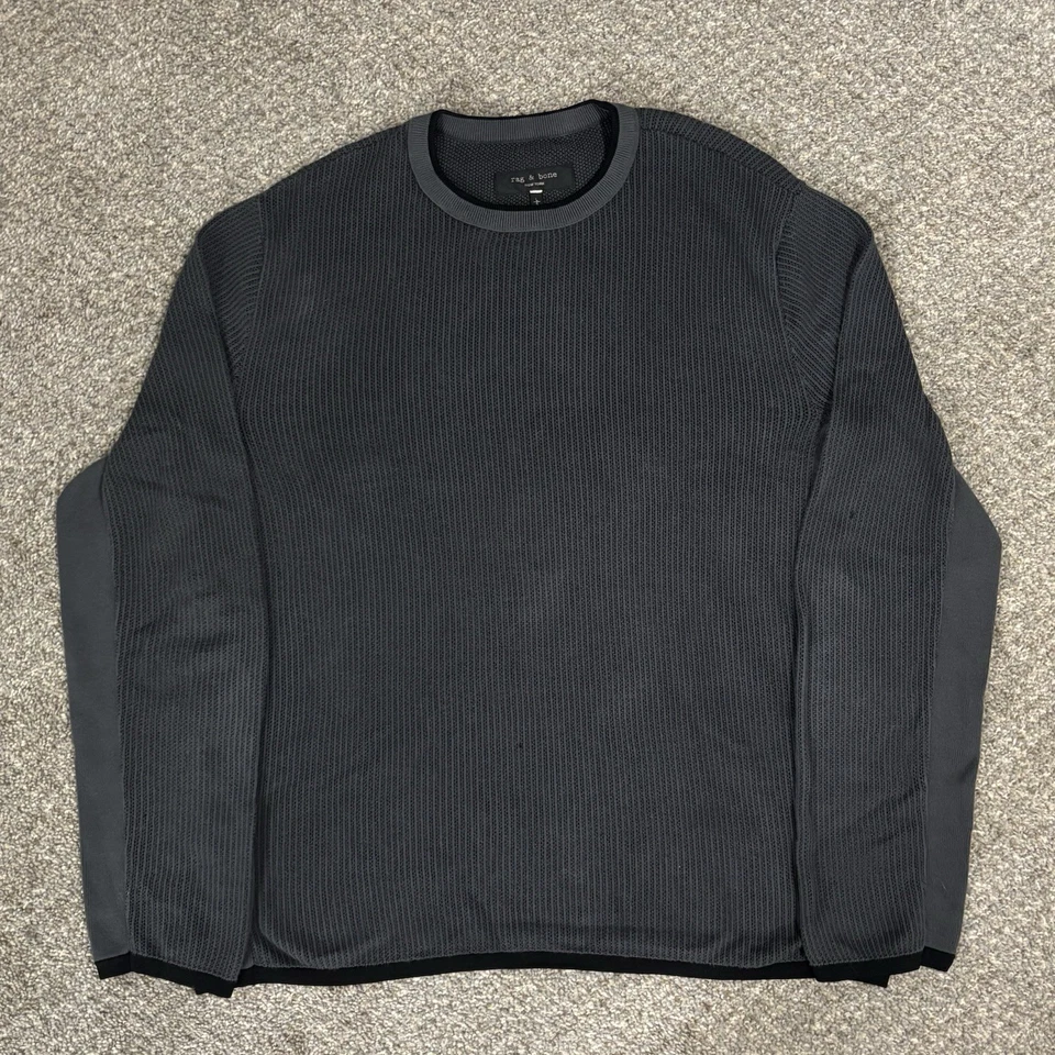 Rag & Bone Men’s Harvey Crew Neck Sweater Size L Black Ribbed Contrast - Image 3 of 4