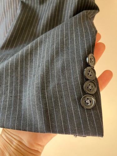 JoS. A. Bank Sz 40 L Jacket Wool Pinstripe Dark Blue Single Breasted Blazer Coat - Picture 8 of 13