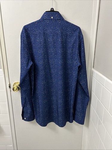 Ben Sherman Shirt Mens Medium Blue Geometric Button Down Slim Fit Stretch L/S - Picture 10 of 13