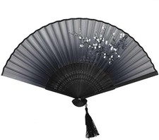 Japanese-style silk folding fan with a white plum print