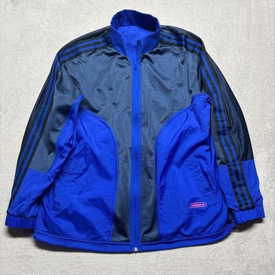 Adidas Reversible Windbreaker Jacket 3 Stripes Men s M Blue / Gray/ Black GN3817