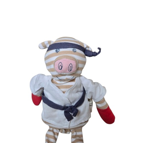 Bio Farm Buddies Karate Schweinchen Plüsch Rassel Spielzeug Ninja Schwein gestreift Baby weich - Bild 4 von 5