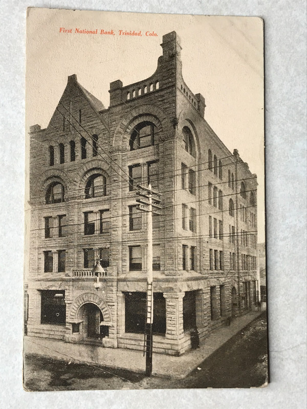 P742 Vintage Postcard First National Bank Artwork Trinidad Colorado CO