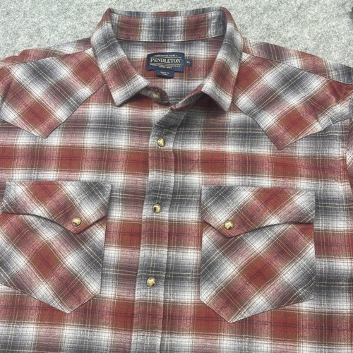 Pendleton Pearl Snap Herren XL Austin Hemd rot grau kariert Baumwolle Freizeit - Bild 2 von 8