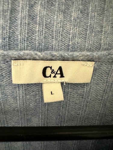 C&A Pullover crop kurz blau hellblau L destroyed Details Strick wie Neu - Bild 5 von 6