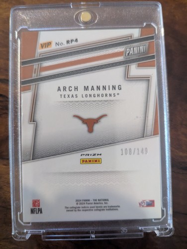 ARCH MANNING 2024 PANINI NSCC VIP GOLD PACK RED SPARKLE PRIZM /149 - Picture 2 of 2