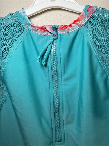 Art Class Girls 1 Pc. Floral Swimsuit Blue floral boho crochet Size Large 10/12 - Picture 6 of 9