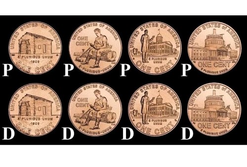 Komplettsatz Lincoln Bicentennial 2009 Cent P & D aus Münzrollen 8 Münzen 🌟  - Bild 1 von 3