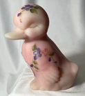 Fenton Burmese Satin Glass Pink Duckling Hand Painted Figurine Signed Smith 2005