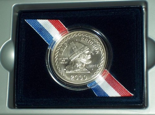 2000P LEIF ERICSON MILLENNIUM COMMEMORATIVE COIN SILVER DOLLAR, WITH COA - Picture 2 of 2