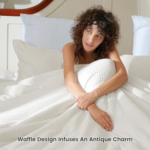Soft Waffle Comforter Set Queen Size- 3 Pieces Waffle Weave Comforter with 2 - Picture 3 of 7