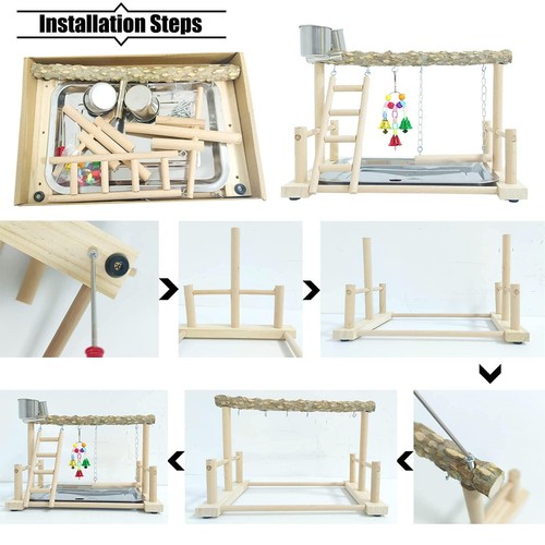 Bird Playground Parrot Playstand Birds Play Stand Wood Exercise Perch Gym Sta... - Picture 6 of 7