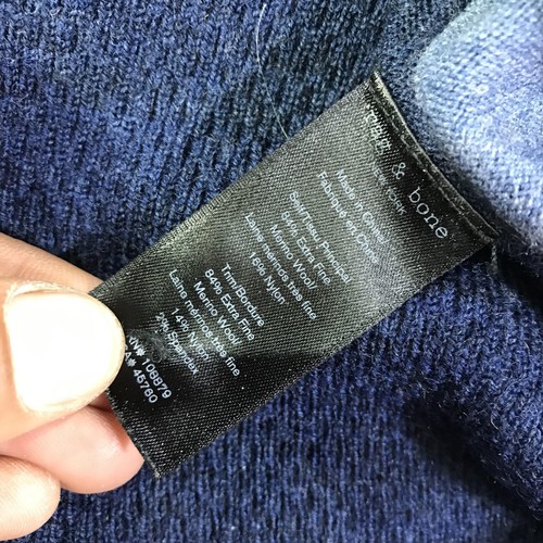 rag & bone Sweater Mens Large Merino Wool Henley Waffle Thermal Colorblock Blue - Picture 6 of 14