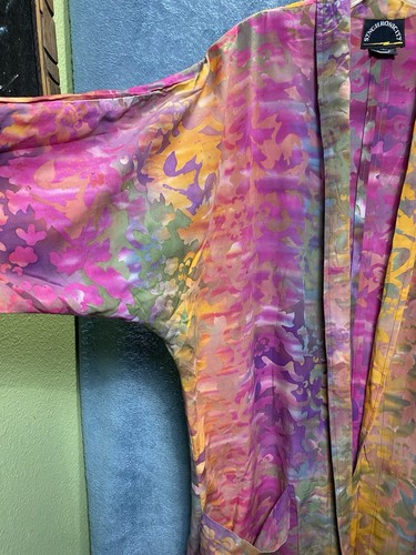 VTG 70s SYNCHRONICITY kimono Jacket women L raglan sleeve pockets Boho Batik Dye - Picture 3 of 11