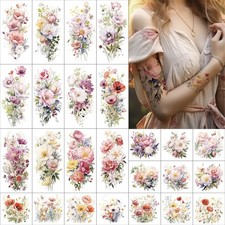 Everjoy Flower Temporary Tattoo Sleeve Sheets Kit, 12 Large Watercolor Floral...