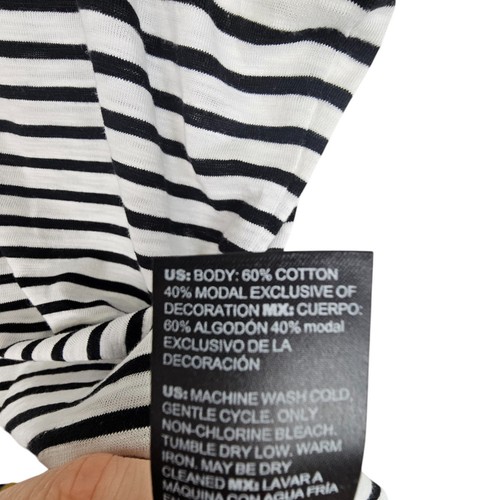 White House Black Market Top Striped T Shirt Scoop Neck T Shirt Women L Black - Picture 6 of 7