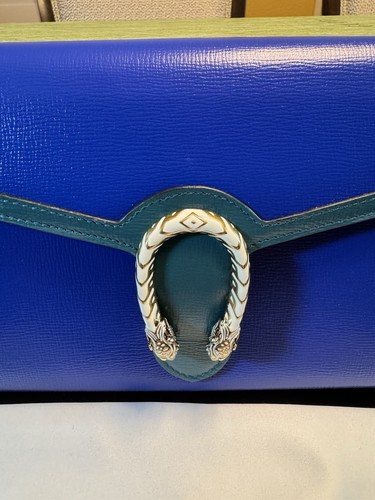 New Authentic Gucci Dionysus Leather Crossbody Bag Blue Green - Picture 2 of 14