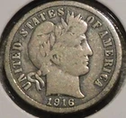 Silver Dime - Barber - 1916 (Most of Liberty.  Pretty coin.)