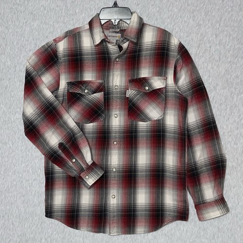 Carhartt Mens Long Sleeve Relaxed Fit Heavyweight Work Flannel Pearl Snap SZ S - Picture 1 of 7