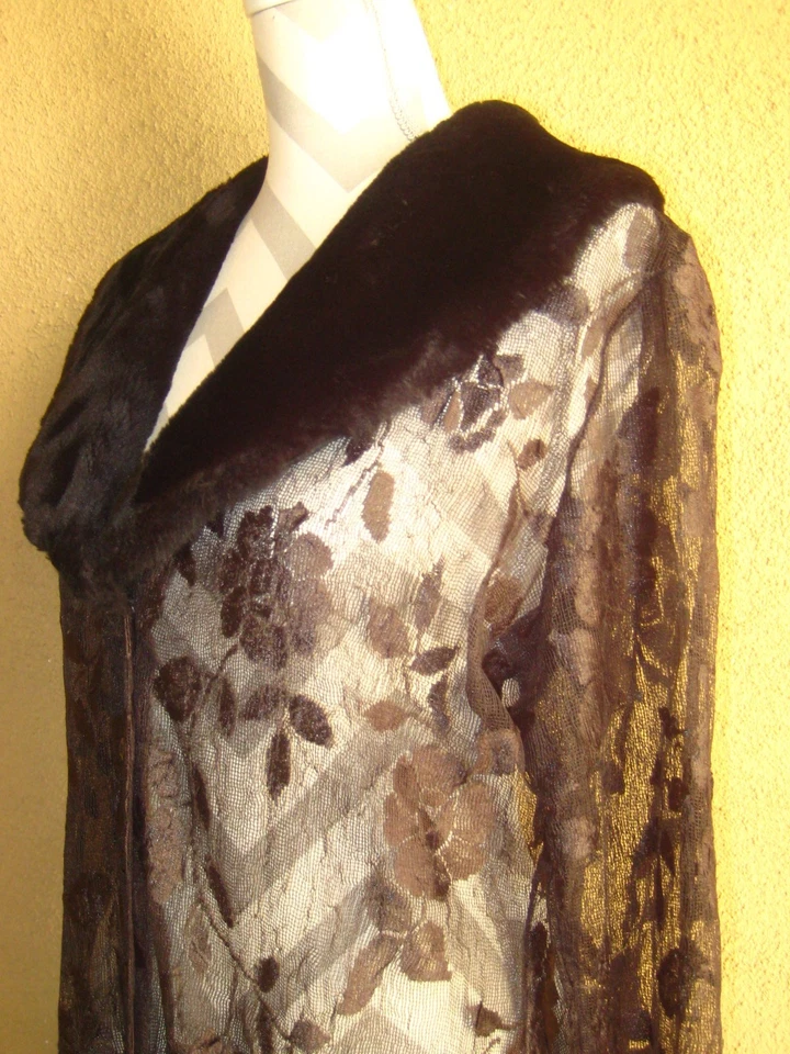 ABS Allen Schwartz черный вышитый цветочный сетки искусственного меха на пуговицах прикрытие L - Изображение 4 из 4