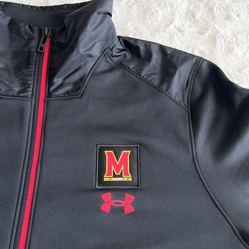 Abrigo Chaqueta Universidad de Maryland Para Hombre Mediano Negro Edición Equipo Logo UA Cremallera Completa - Imagen 8 de 14