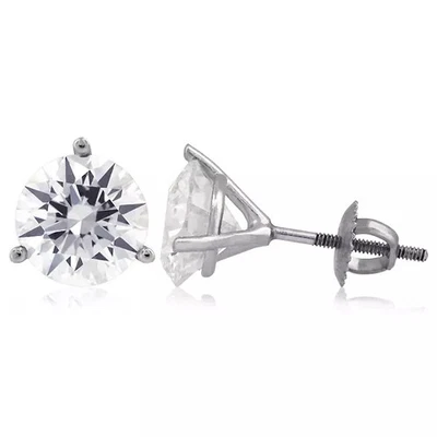 Classic Stud Earrings Solid 14K White Gold 1.50 CT Round Natural Diamond H SI2 - Image 1 of 4