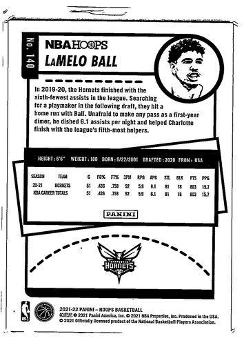 2021-22 Panini NBA Hoops - LaMelo Ball #140 - Picture 2 of 2