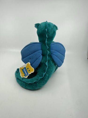 Peluche morbido vintage 1983 Dakin verde acqua blu drago verde con ali 10" - Foto 5 di 8