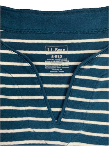Top donna LL Bean Supima cotone manica piccola 3/4 scollo a V tunica righe verde acqua scuro - Foto 3 di 5