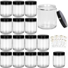 8 oz Clear Glass Jars with Plastic Lids - 15 Pack 240 ml Round Empty Candle C...