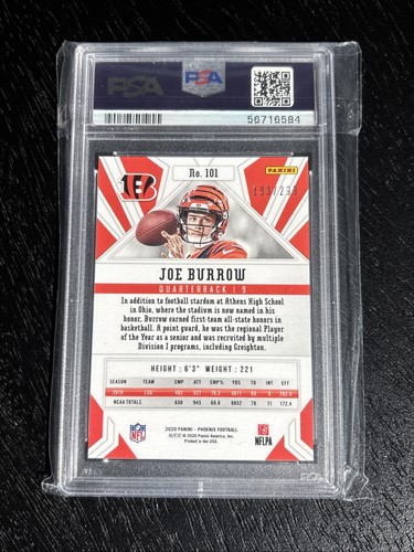 Panini Phoenix Rookies 2020 rojo/299 Joe Burrow #101 PSA 9 como nuevo novato radiocontrol - Imagen 2 de 2