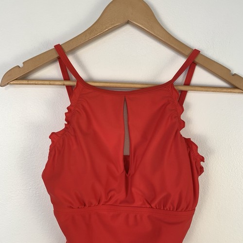 Ellen Tracy Woman’s High Neck Halter Keyhole One Piece Swimsuit Red Size 8 - Picture 2 of 7