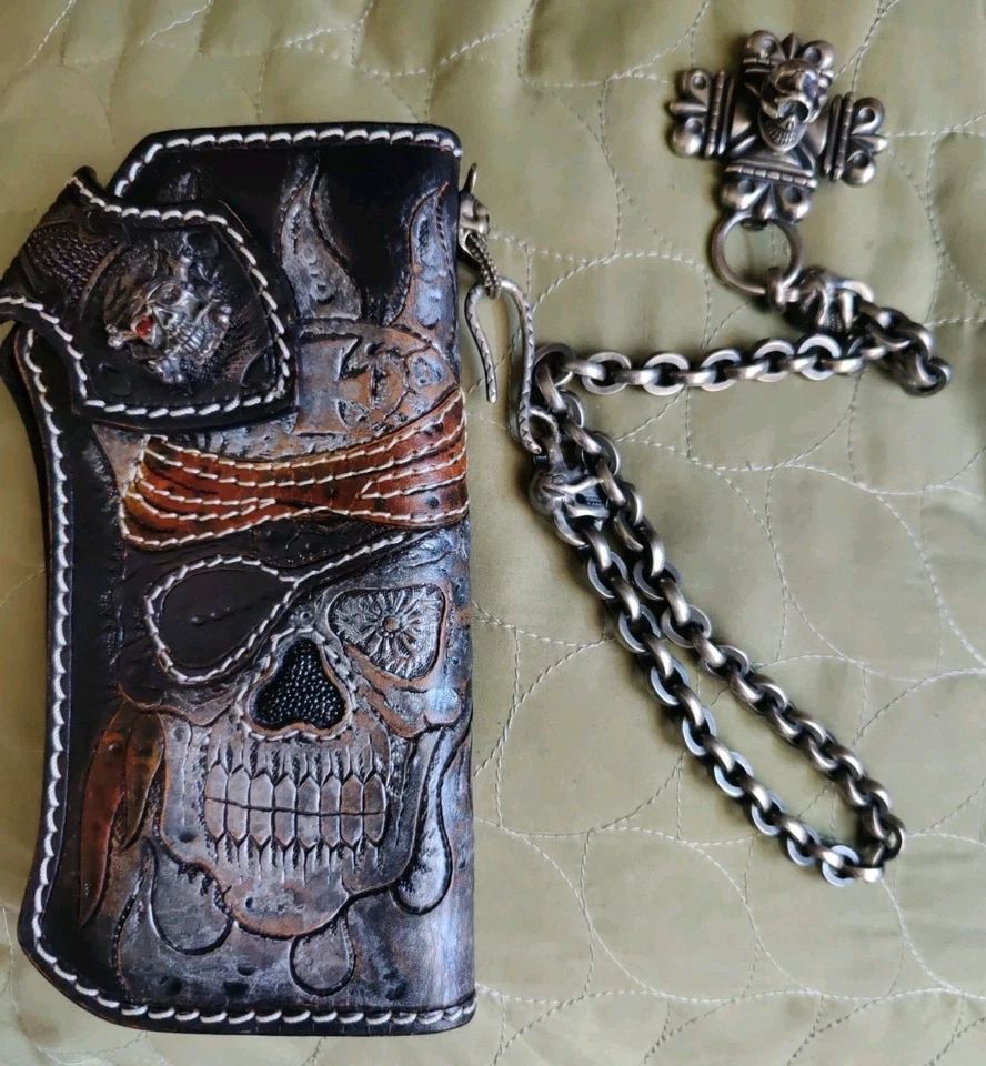 Cartera de cuero Stop Light Cross cadena maya plata de ley con corazones salvajes Foto 3 de 4