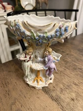 Dresden porcelain compote Figural Bluebell Flowers 7.5”