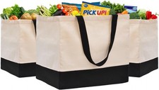 3 Pack Canvas Reusable Grocery Bags Heavy 3 Pack, [A0] Off White / Black 